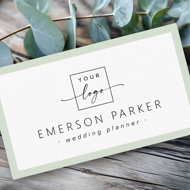 Light sage green border white minimalist logo business card (Light sage green border white minimalist logo business card)