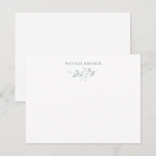 Light Sage Green Botanical Elegant Greenery Flat Card (Front/Back)