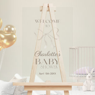 Light Sage Green Elegant Bow Baby Shower Welcome Acrylic Sign