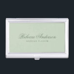 Light sage green elegant calligraphy script font business card holder<br><div class="desc">Elegant business card holder featuring your name in an elegant calligraphy script font with the title below on a light sage green background</div>
