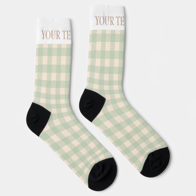 light sage green gingham preppy plaid checked socks (Right)