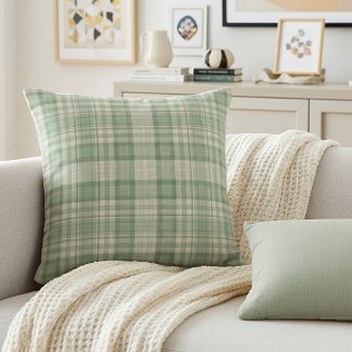 Light sage green plaid cushion