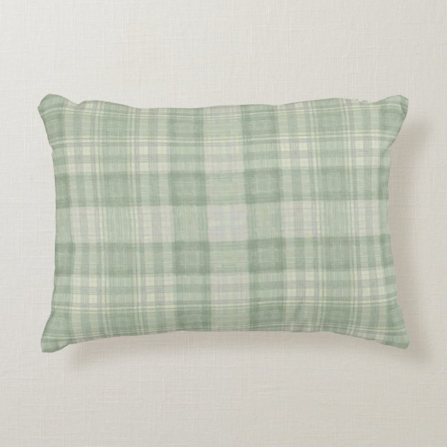 Light sage green plaid decorative cushion (Front)