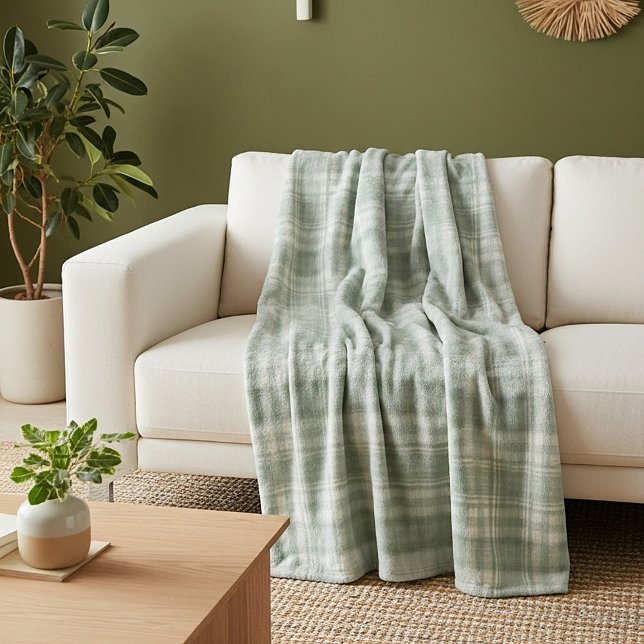 Light sage green plaid fleece blanket (Creator Uploaded)