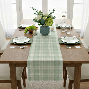 Light sage green plaid medium table runner