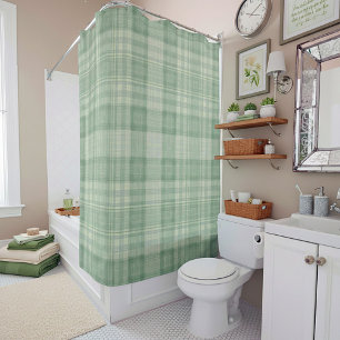 Light sage green plaid shower curtain