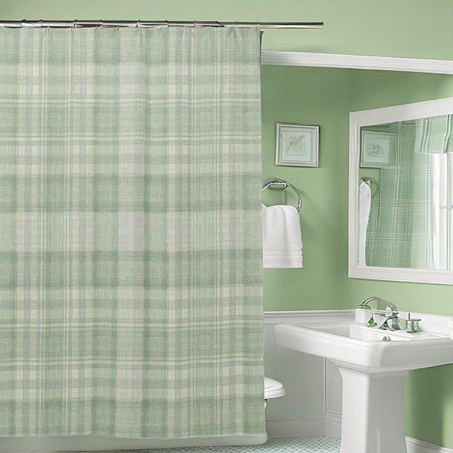 Light sage green plaid shower curtain (Creator Uploaded)