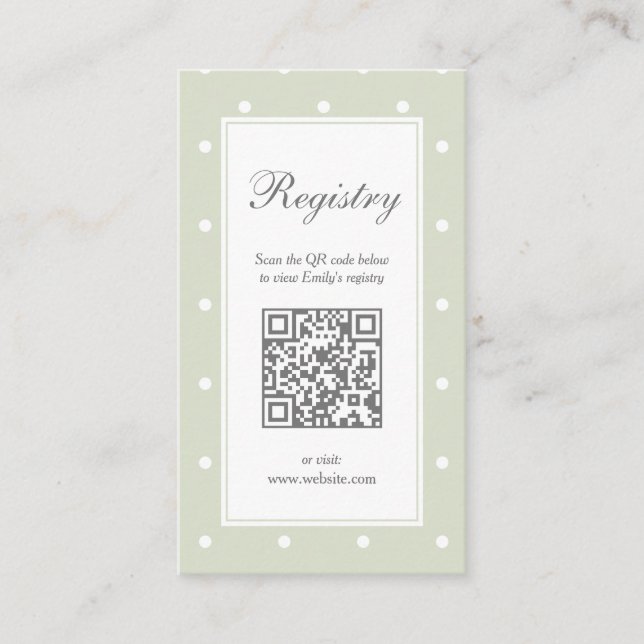 Light Sage Green Polka Dots Baby Shower Registry Enclosure Card (Front)