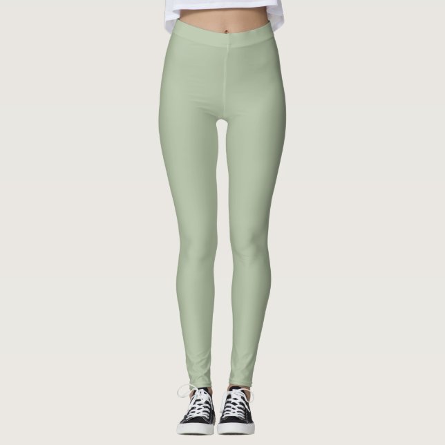 Light Sage Green Solid Colour Leggings (Front)
