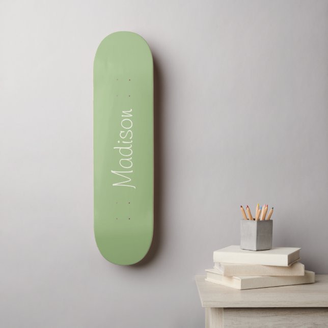 Light Sage Green Solid Colour with Name Skateboard (Wall Art)