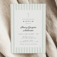 Light Sage Green Stripe Elegant Baptism