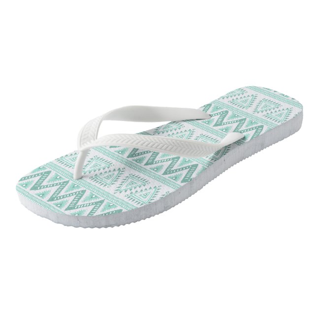 Light Sage Green Tribal Geometric Pattern Thongs (Angled)