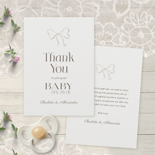 Light Sage Green Watercolor Bow Baby Shower Thank You Card