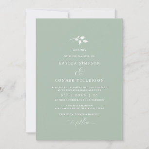 Light Sage Green Wedding Simple Elegant Classic Invitation