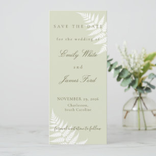 Light Sage Green White Fern 4x9.25 Simply Elegant Save The Date