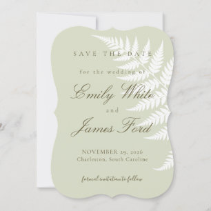 Light Sage Green White Fern 5x7 Simply Elegant Save The Date