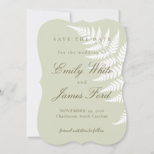 Light Sage Green White Fern 5x7 Simply Elegant Save The Date