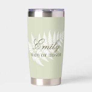 Light Sage Green White Fern Elegant Maid of Honour Insulated Tumbler