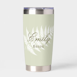 Light Sage Green White Fern Elegant Pastel Bridal Insulated Tumbler