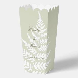Light Sage Green White Fern Elegant Pastel Popcorn Favour Box