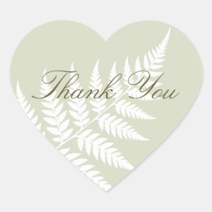 Light Sage Green White Fern Elegant Thank You Heart Sticker