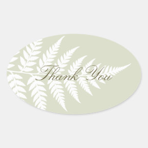 Light Sage Green White Fern Elegant Thank You Oval Sticker