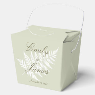 Light Sage Green White Fern Medium Take Out Party Favour Box