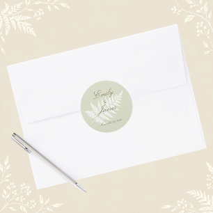 Light Sage Green White Fern Minimalist Botanical Classic Round Sticker