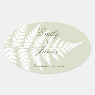 Light Sage Green White Fern Refined Woodland Oval Sticker