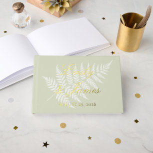 Light Sage Green White Fern Simply Elegant Gold Guest Book