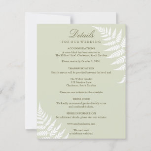 Light Sage Green White Fern Wedding Details Card