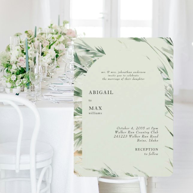 Light Sage Modern Foliage Rounded Wedding  Invitation (Creator Uploaded)