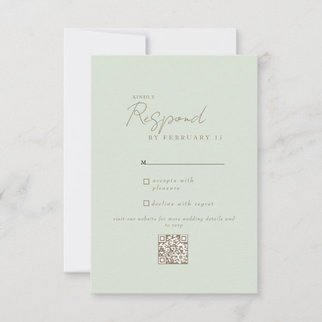 Light Sage Modern Wedding QR Code RSVP  Card (Front)