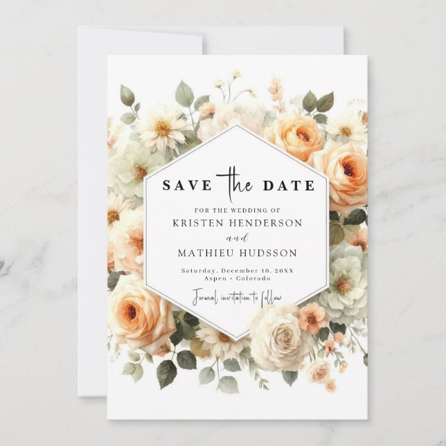 Light Sage Romantic Peach Wedding Save The Date (Front)