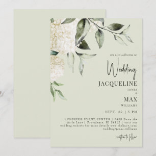Light Sage White Hydrangeas Wedding Invitation