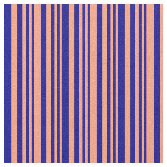 Light Salmon and Dark Blue Coloured Lines Fabric (Close Up)