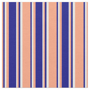 Light Salmon, Blue & White Lined Pattern Fabric