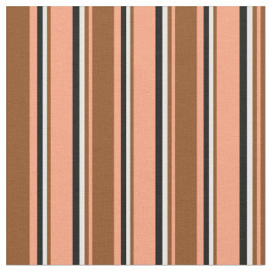 Light Salmon, Brown, White & Black Coloured Lines Fabric