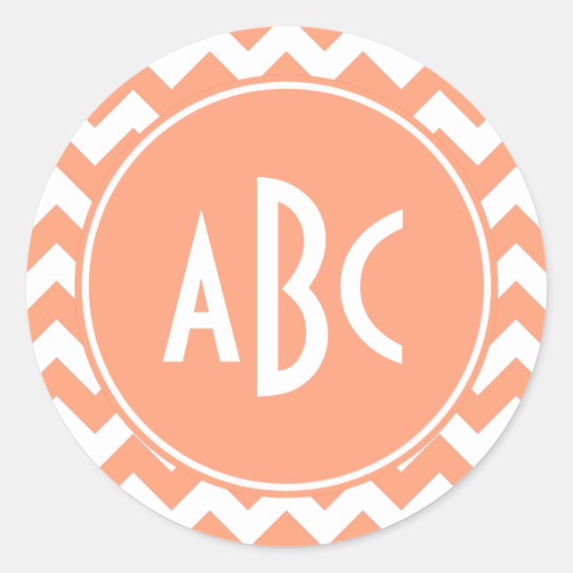 Light Salmon Chevron Monogram Classic Round Sticker (Front)