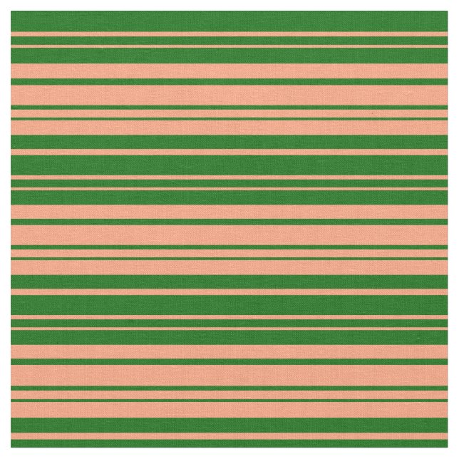 Light Salmon & Dark Green Coloured Stripes Fabric (Close Up)