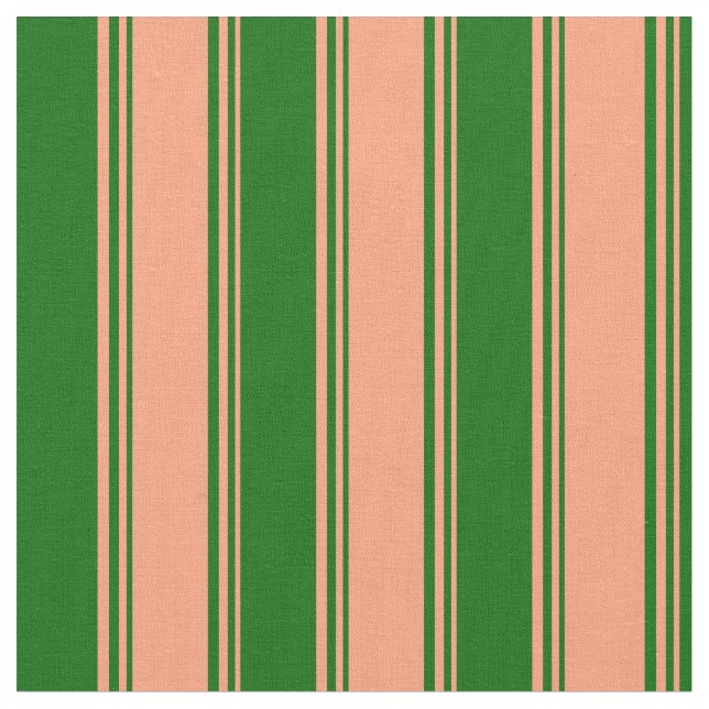 Light Salmon & Dark Green Lines Pattern Fabric (Close Up)