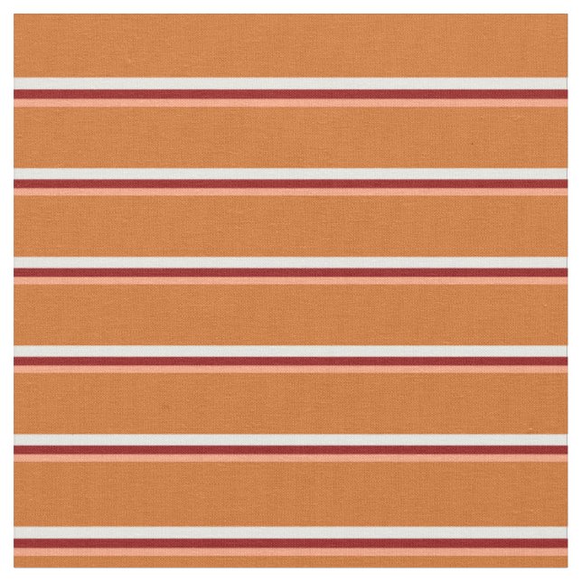 Light Salmon, Dark Red, White & Chocolate Lines Fabric (Close Up)