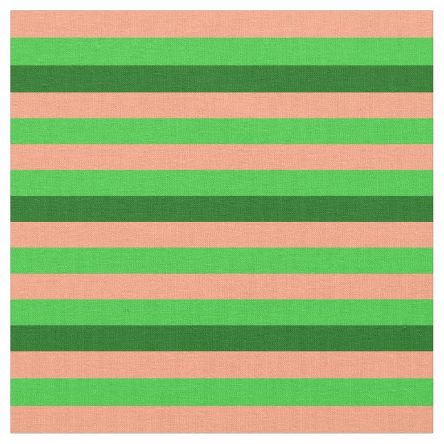 Light Salmon, Lime Green, and Dark Green Stripes Fabric (Close Up)