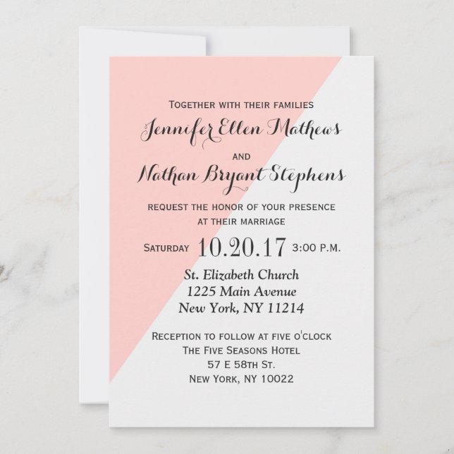 Light Salmon Pink and Grey Two Tone Invitation (Front)