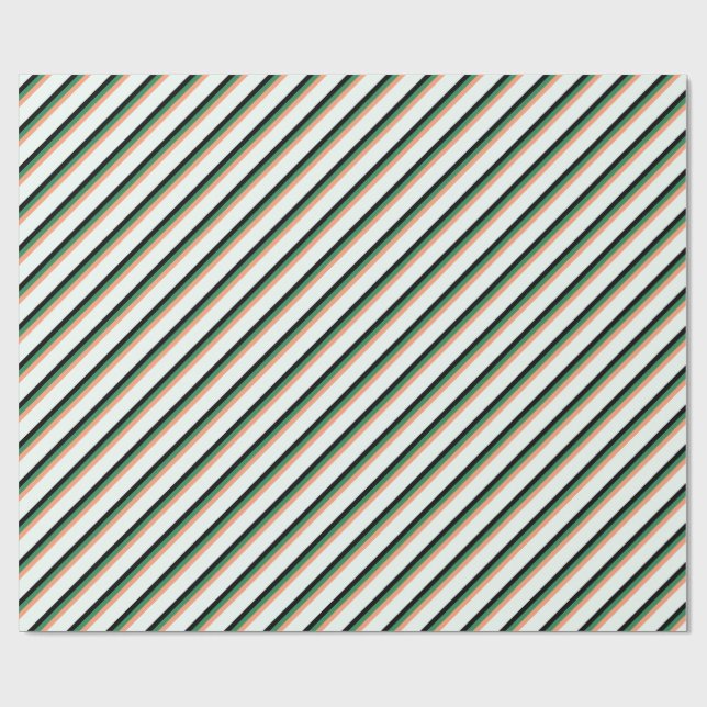 Light Salmon, Sea Green, Black & Mint Cream Lines Wrapping Paper (Flat)