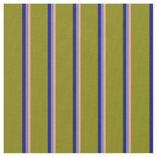Light Salmon, Slate Grey, Dark Blue & Green Lines Fabric (Close Up)