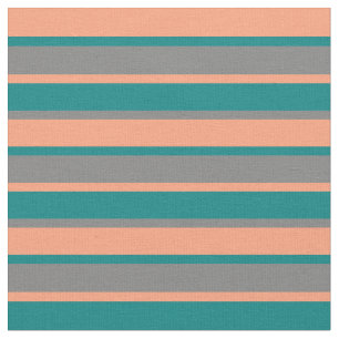 Light Salmon, Teal & Grey Coloured Stripes Fabric