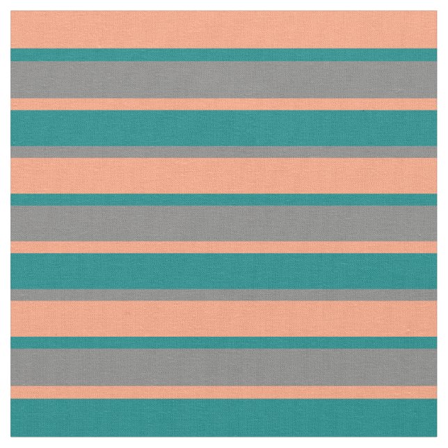 Light Salmon, Teal & Grey Coloured Stripes Fabric (Close Up)