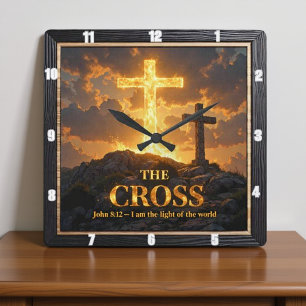 Light Salvation Crosses Mountain Glowing Stone Square Wall Clock