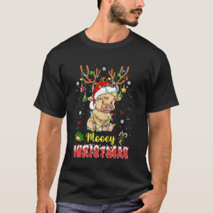 Light Santa Hat Mooey Christmas Highland Cow Xmas T-Shirt